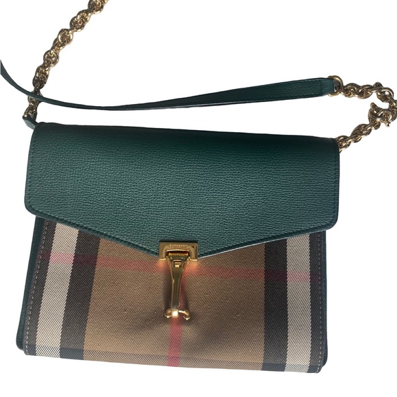 Burberry classic checker green leather gold chain strap bag - Picture 1 of 9